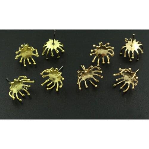 Stud Earrings Post Hanger Connectors Flower Ball Stamens Pins Earrings Base Gold Plated DIY Earrings Jewelry Accessories