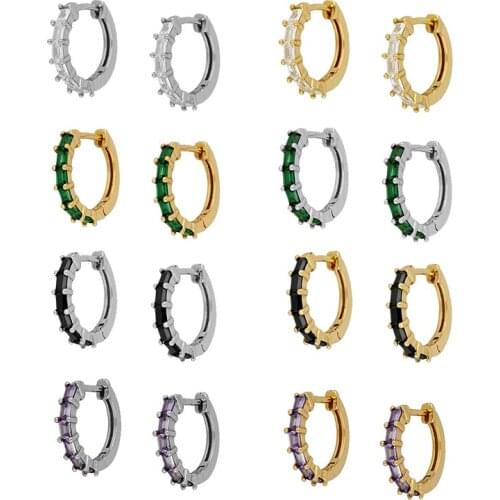 925 Silver Ear Buckle Earring Sparkling Rainbow Crystal Hoop Earrings For Women lovers' Girl Piercing Fashion Pendientes Gifts