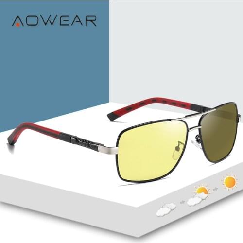AOWEAR Day Night Driving Photochromic Sunglasses Men Polarized Yellow Chameleon Glasses Male Color Change Lenes Square Sunglass
