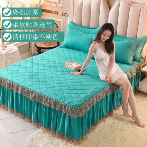 Thicken Bed sheet Double Lace Bed Skirt Bedspread Polyester Bed Sheet for Wedding Housewarming Gift Bed Cover with Elastic Band