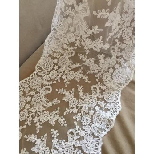 Ivory Alencon Lace Fabric Floral Wedding Lace Fabric Dress Coat Fabric 13.38 Inches Wide 1 Yard
