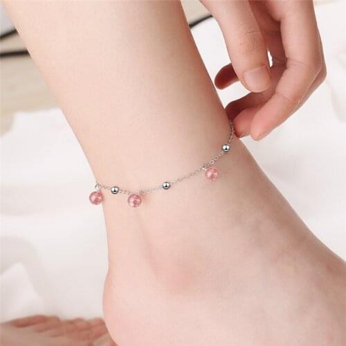 Everoyal Charm 925 Sterling Silver Anklets For Women Jewelry Fashion Crystal Pink Ball Female Bracelets Accessories Girls Gift