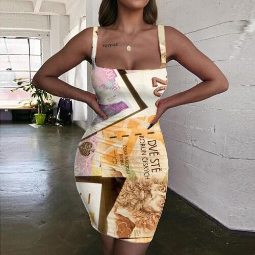 Giyu Brand Money Dress Women Czech Republic 3d Print Character Ladies Dresses Harajuku Bodycon Dress Abstract Halter Sleeveless