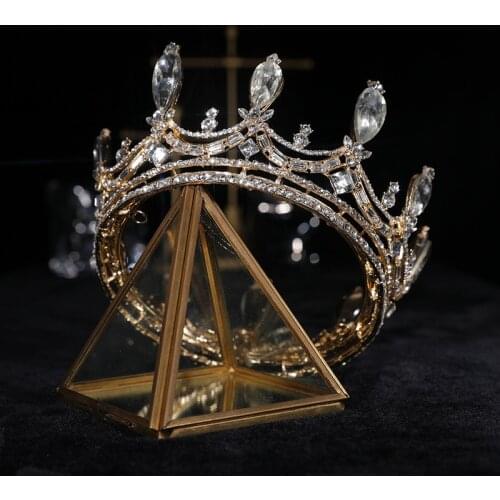 Golden Wedding Hair Jewelry Luxury Crystal Hair Ornaments Rhinestone Wedding Crown Woman Tiara Pageant Crown diadema