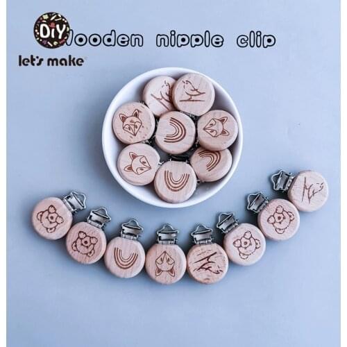 Lets Make 20pcs Pacifier Clip Cartoon Engrave Wooden Soother Clip Accessories Of Diy Dummy Clip Chains Wooden Baby Teether