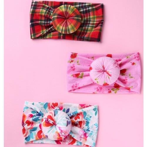 20pc/lot Floral Print Round Knot Nylon Headbands Children Girls Donuts Nylon Turban Headband Headwraps Kids Headwear
