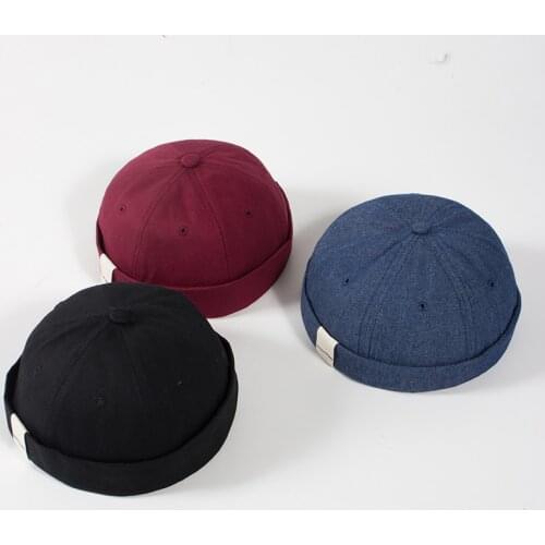 2021 New Skullcap Brimless Hat Women Men Sailor Cap Cuff Vintage Beanie Hat Solid Color Cotton Short Beanie Strap Cap Dad Hat