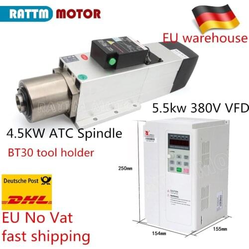 1pc 4.5kw Square BT30 ATC spindle Air cooled spindle 220V/380V with 1pc 5.5kw FULING Inverter VFD 380V For CNC milling part