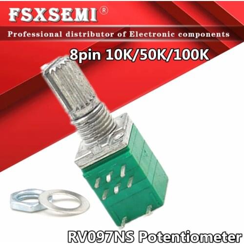5pcs RV097NS 8pin B 10K 50K 100K RV097 RK097NS single linked potentiometer with switch audio shaft 15mm power amplifier sealing