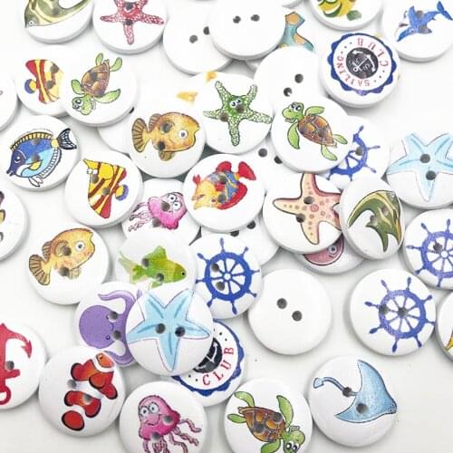 New 50pcs Fish Wood Buttons 20mm Sewing Craft Mix Lots WB177