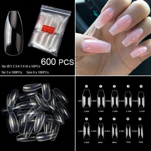 500 Pieces/Pack Long Ballerina False Nail Tips 10 Sizes Acrylic Nails Coffin Full Cover Nail DIY Nail Extension