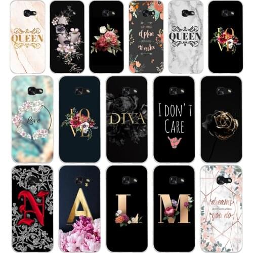 104AA Letter Flowers Soft Silicone Tpu Cover phone Case for Samsung A3 A5 A7 A8 2016 2017 2018 A50