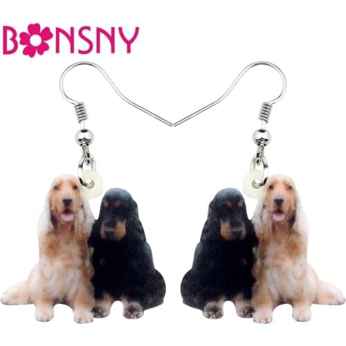 Bonsny Acrylic Cocker Dog Earrings Big Long Dangle Drop Stud Fashion Animal Jewelry For Women Girls Lovers Gift Accessories