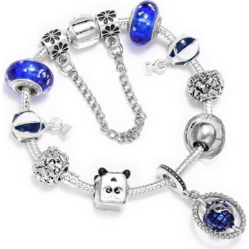 SEIALOY Blue Earth Charm Bracelets For Men women Original Hot Air Balloon Blue Luminous Glass Beaded Bracelet Bangle Men Jewelry