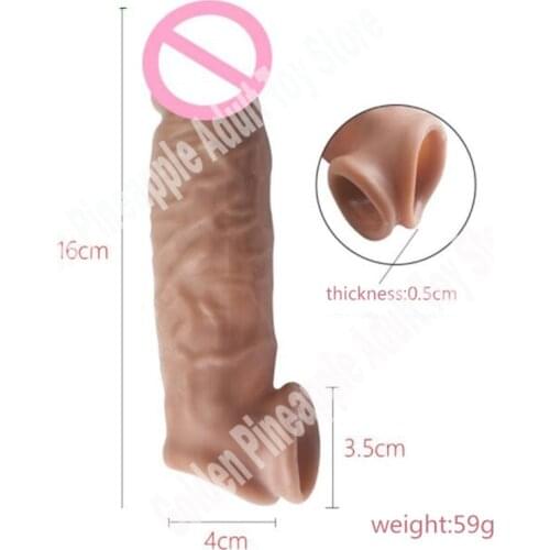 1 Piece Realistic Penis Sleeve Strapon Sperm Lock Dick Ring G-spot Massager Extension Condom with Spike Dotted for Man Couples