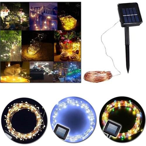 Free Shipping 10M Solar Powered String Lights Copper Wire Outdoor Fairy Light for Christmas Garden Home Holiday Decorations