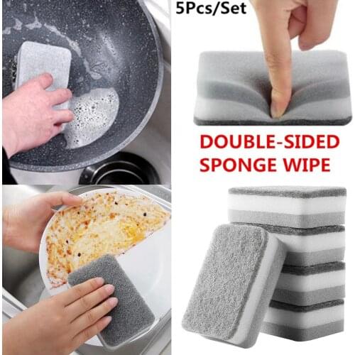 5pcs Home Kitchen Dishwashing Sponge Cleaning Pad Sponge Cloth Cleaning Sponge Household Sponge Scouring Pad (Grey + White)