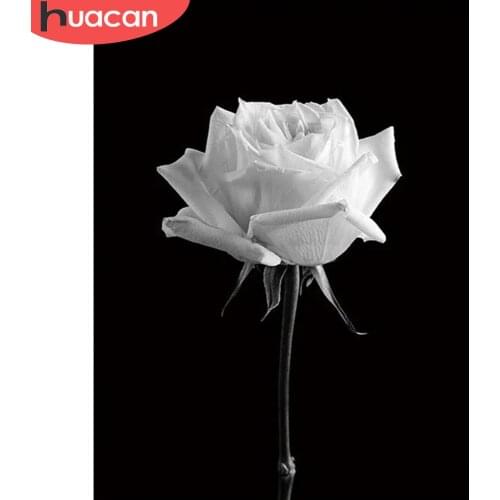 HUACAN 5D DIY Diamond Painting Kit Black And White Rose Pictures Of Rhinestones Diamond Embroidery Flower Mosaic Home Decor