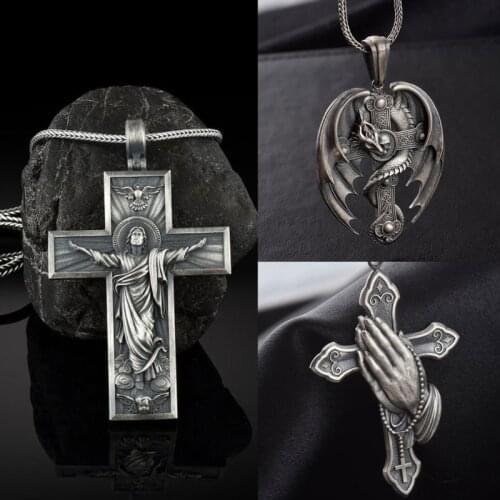 Catholic Jesus Christ on INRI Cross Pendant Stainless Steel Crucifix Necklace