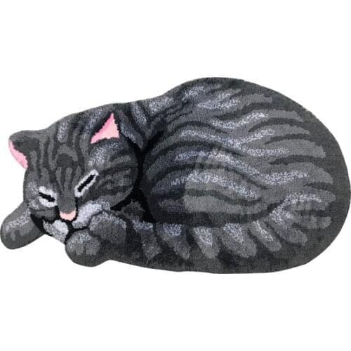 Animal Embroidered Cute Cat Rug Anti-Slip Floor Mats Bedroom Water Absorption Carpet Area Rugs