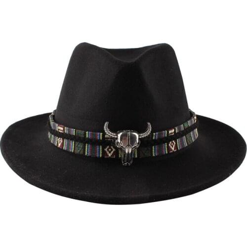 Fashionable British jazz woolen hat for autumn and winter European and American style western cow head felt hat