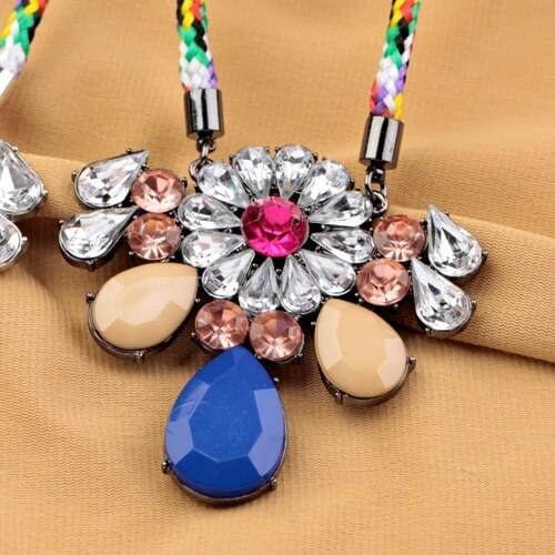 Fashion accessories braided rope multicolour drop crystal necklaces & pendants
