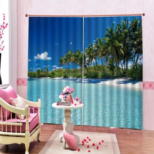Sea Beach Blue Sky Scenery Curtain Large Window For Mediterranean Style Living Room Bedroom Full Shade Drapes Indoor Decor Sets