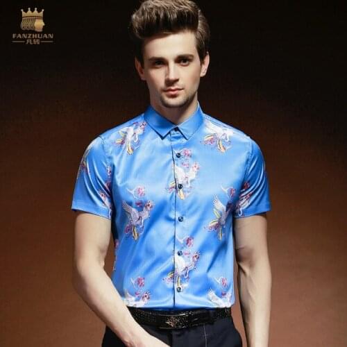 FANZHUAN Free Shipping New male Mens clothing man summer Original Design Short Sleeved crane printing Shirt 812090