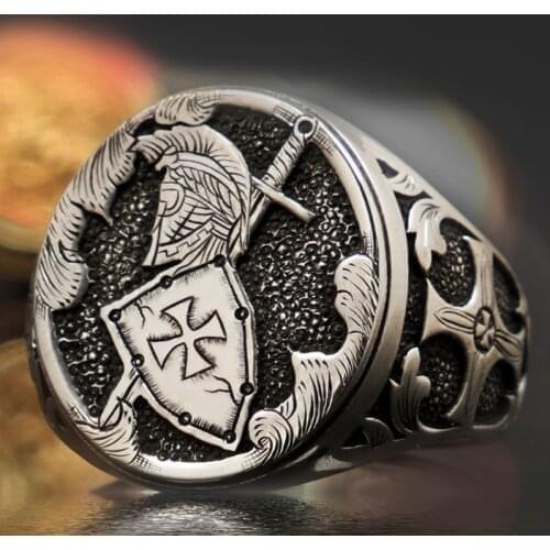 Roman Paladin Lindsay Carving Craft sterling Silver Ring Male Ins Fashion Jewelry