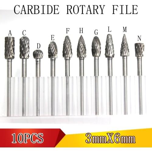 10Pcs Carbide Rotary File 3mm Grinding Head Hand Tool Metal Grinding Carving Polishing Burr File Boring Tool Double groove bits