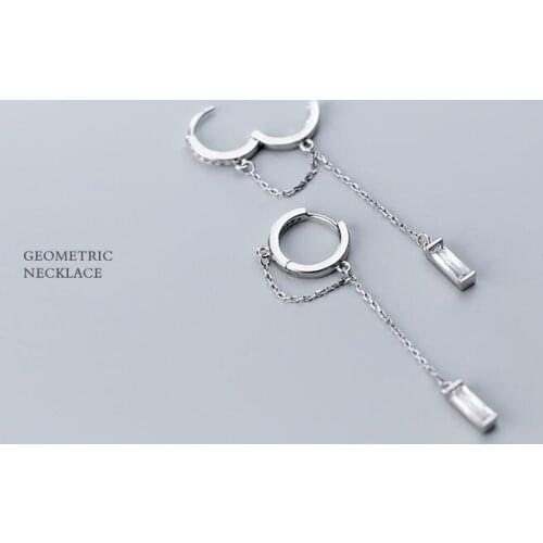 Real. 925 Sterling Silver Fine jewelry ROUND &Rectangle zirconia Tassel dangle earrings GTLE2738