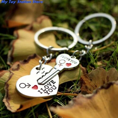 New 1 Pair Couple I LOVE YOU Letter Toy Keychain Heart Key Ring Silvery Lovers Love Key Chain Souvenirs Valentines Day
