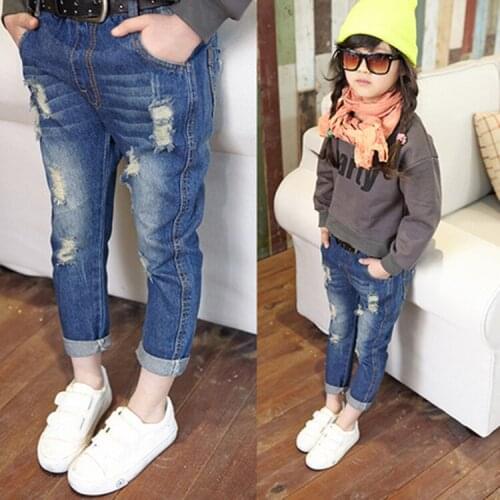 2019 children girls new spring casual denim pants Kids autumn fashion distressed jeans Pants for Girls 3-8 years