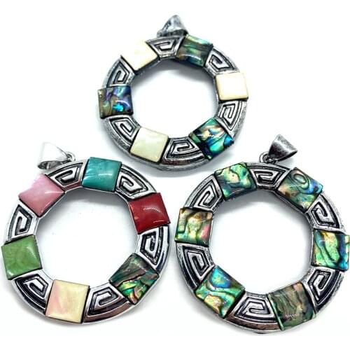 Natural Abalone Shell Pendant Necklace Retro Colorful Circle Shell Pendant Leather Cord Jewelry Necklace Gift DIY Trend Crafts