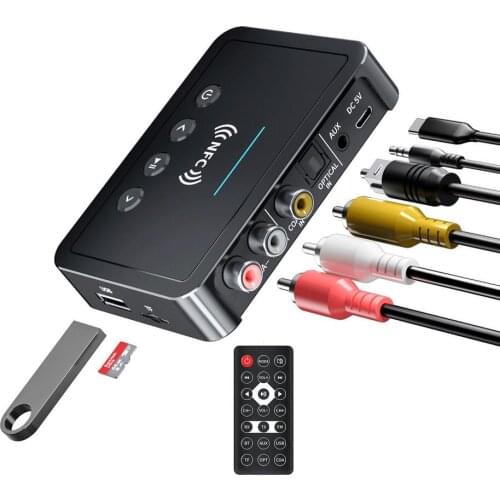 BTH 5.0 Receiver Transmitter FM Stereo AUX 3.5mm Jack RCA Optical Wireless NFC BTH Audio Adapter For TV PC Headphone