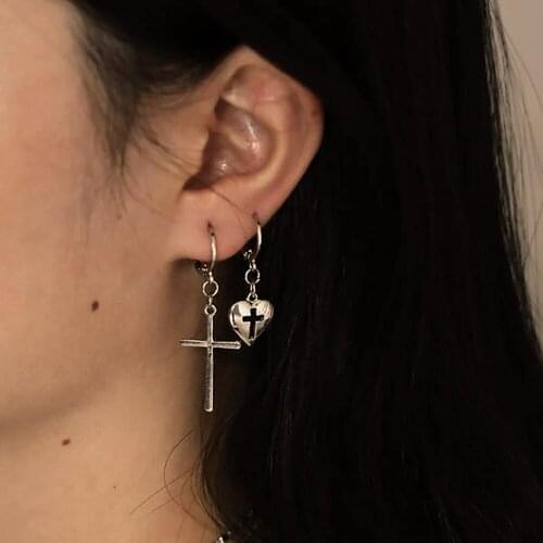 New Boho Vintage Geometric Drop Earrings For Women Silver Color Hollow Cross Heart Shape Earring Set Female Jewelry Wedding Gift