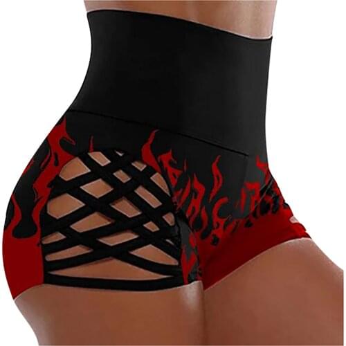 Women Gym Shorts Printing Shorts Hollow High Waist Summer Sports Short ladies Athletic Workout Fitness Shorts female #YJ