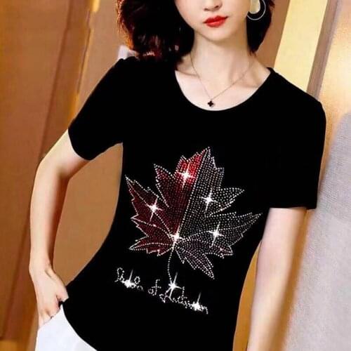 YYCZF Loose Large Size 4xl Cotton Hot Drilling Black T-shirts Women O-neck Short Sleeve Summer Tees 2021 Diamonds Trend Tops