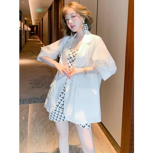 Top Quality Fashion one button symmetrical bag cover Lantern Sleeve solid color simple suit coat womens summer new style