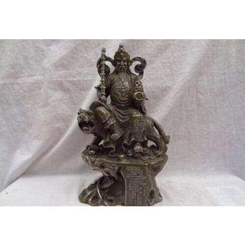 USPS to USA S1181 13" Chinese Bronze Buddhism YuanBao Cai Mammon Ride Tiger Buddha Dragon Statue