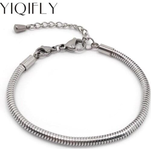 YIQIFLY Free Shipping Brand New 6pcs Stainless Steel Snake Chain Lobster Clasp Bracelet fit European Bracelet Jewelry DIY