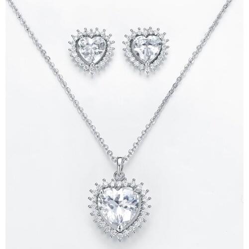 Jewelry Sets HADIYANA Trendy Earring Necklace Sets Women Heart Cubic Zircon Pendant High Quality CN931 Stainless Steel Necklace