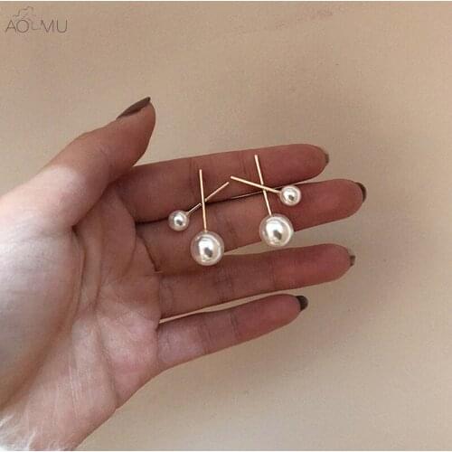 New 2020 Korean Design Gold Metal Cross Big and Small Pearl Flower Stud Earrings for Women Girl Party Wedding Jewelry Gift