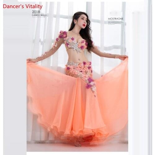 Professional Custom Made Belly Dance Performance Service Women 2018 New Sexy Fashion Suit Luxury Bra+Sexy Long Skirt 2pcs