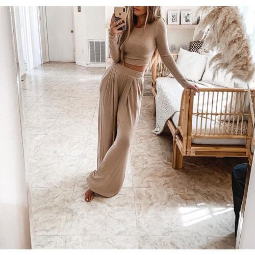 Women Casual Top and Pants Knit Two Piece Set 2020 Autumn Female Long Sleeves Full Length 2 Pieces Outfits Winter Suit Sets