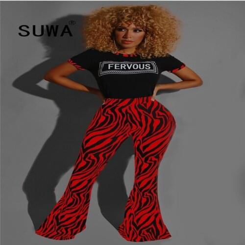 Vintage Casual Summer Outfits For Women Two Piece Sets Short Sleeve Classic T-Shirt Top High Waist Flare Leg Pants Hot Sale