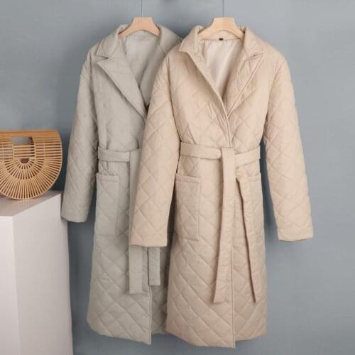 Long Down Coat Women Winter Jacket Oversized Parka Sashes Pockets Tailored Collar Casual Coat Female Long Sleeve Outerwear