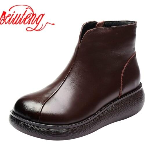 Xiuteng Winter Boots Fur Inside Warm Shoes Women Genuine Leather Shoes Non-slip Ankle Boots Winter Platform womens boots