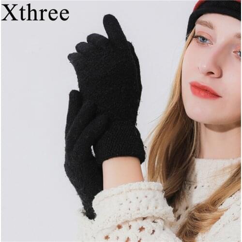 Winter Autumn Women Knitted Gloves Screen High Quality Male Thicken Warm Wool Cashmere Solid Gloves Girl