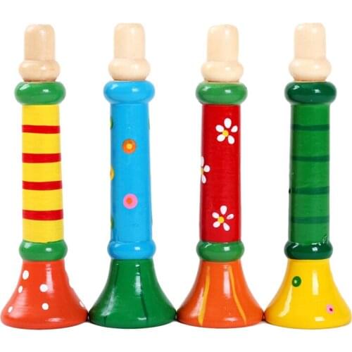 10per/lot High Quality Multi-Color Baby kids Wooden Horn Hooter Trumpet Instruments Music Toys Best-seller Toy For Kids Children